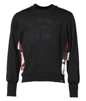 Dolce &amp; Gabbana Black Embroidered Crew Neck Pullover Sweater