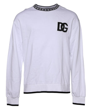 Dolce &amp; Gabbana White Logo Cotton Crew Neck Pullover Sweater