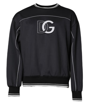 Dolce &amp; Gabbana Black Logo Polyester Crew Neck Men's Pullover Sweater