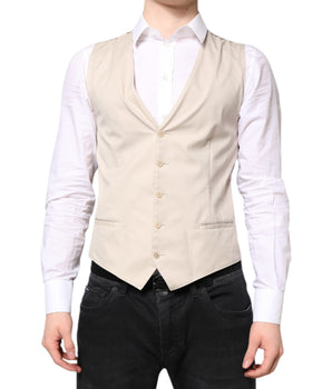 Dolce &amp; Gabbana Beige Gray Dress Men Formal Waistcoat Vest