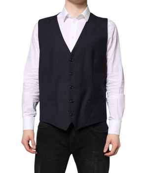Dolce &amp; Gabbana Black Wool Waistcoat Dress Formal Vest