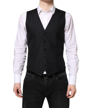 Dolce &amp; Gabbana Black Wool Waistcoat Dress Formal Vest