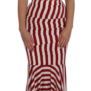 Dolce & Gabbana Red White Silk Stretch Dress