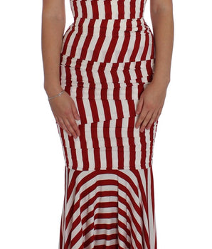 Dolce &amp; Gabbana Red White Silk Stretch Dress