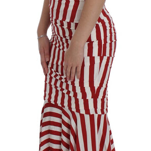 Dolce & Gabbana Red White Silk Stretch Dress