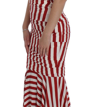 Dolce &amp; Gabbana Red White Silk Stretch Dress