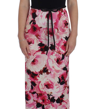 Dolce &amp; Gabbana Pink Floral Print Long Maxi Sheath Dress