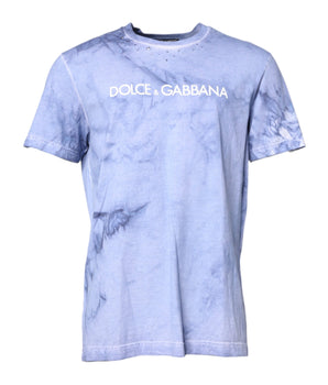 Dolce &amp; Gabbana Blue Cotton Logo Print Crew Neck T-shirt