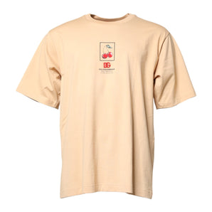 Camiseta de cuello redondo con estampado de logotipo de algodón beige de Dolce &amp; Gabbana