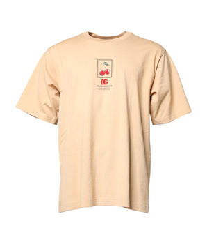 Dolce &amp; Gabbana Beige Cotton Logo Print Crew Neck T-shirt