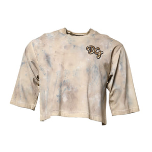 Camiseta corta beige con bordado DG y efecto tie-dye de Dolce &amp; Gabbana
