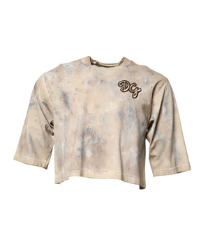 Dolce &amp; Gabbana Beige Tie Dye DG Embroidery Cropped T-shirt
