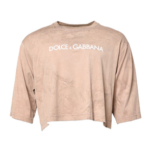 Camiseta corta con estampado de logotipo tie-dye en beige de Dolce &amp; Gabbana