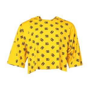 Dolce & Gabbana Yellow Cotton DG Logo Print Cropped T-shirt