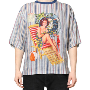 Camiseta de lino con cuello redondo y rayas multicolor de Dolce &amp; Gabbana