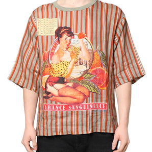 Camiseta de lino con cuello redondo y estampado de rayas multicolor de Dolce &amp; Gabbana