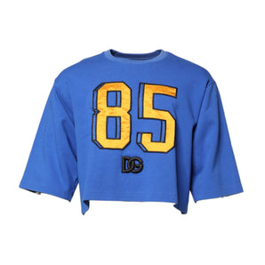 Camiseta corta de algodón con cuello redondo y estampado azul de Dolce &amp; Gabbana