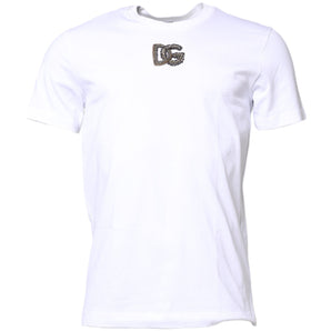 Camiseta de cuello redondo con bordado DG de algodón blanco de Dolce &amp; Gabbana