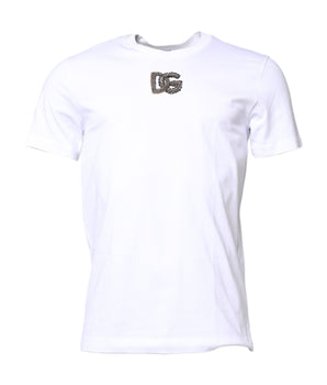 Dolce &amp; Gabbana White Cotton DG Embroidery Crew Neck T-shirt