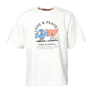 Camiseta blanca de cuello redondo con estampado LOVE &amp; PEACE de Dolce &amp; Gabbana