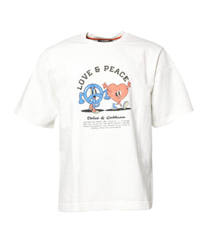 Dolce &amp; Gabbana White LOVE &amp; PEACE Print Crew Neck T-shirt
