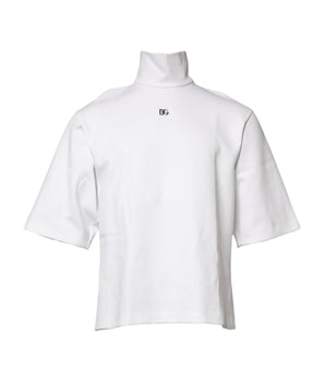 Dolce &amp; Gabbana White Cotton Turtleneck DG Applique T-shirt
