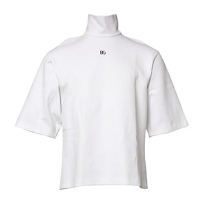 Camiseta blanca de algodón con cuello alto y apliques DG de Dolce &amp; Gabbana