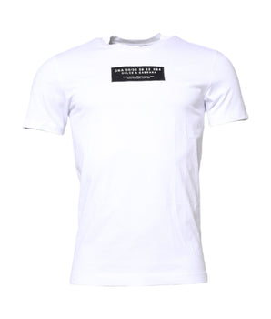 Dolce &amp; Gabbana White Cotton Logo Patch Crew Neck T-shirt