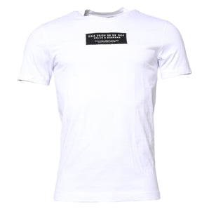 Camiseta de cuello redondo con parche del logotipo de algodón blanco de Dolce &amp; Gabbana