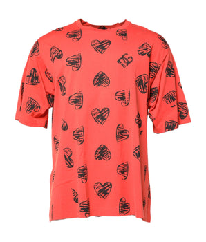 Dolce &amp; Gabbana Red Cotton Short Sleeve DG Heart Logo T-shirt