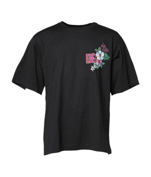 Dolce &amp; Gabbana Black DG Floral Print Crew Neck T-shirt
