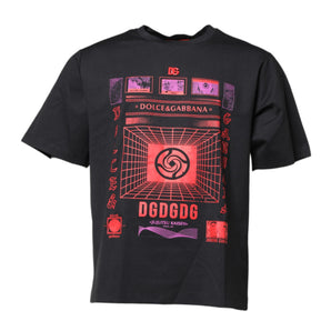Camiseta de cuello redondo con estampado gráfico de algodón negro de Dolce &amp; Gabbana