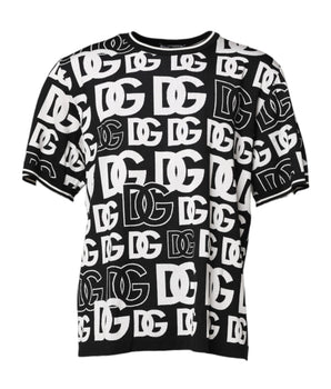 Dolce &amp; Gabbana Black White Silk Knit DG Print T-shirt