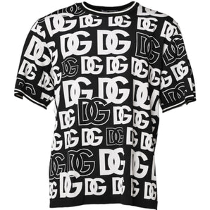 Camiseta de punto de seda con estampado DG de Dolce &amp; Gabbana en blanco y negro