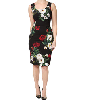 Vestido tubo sin mangas con estampado floral negro de Dolce &amp; Gabbana