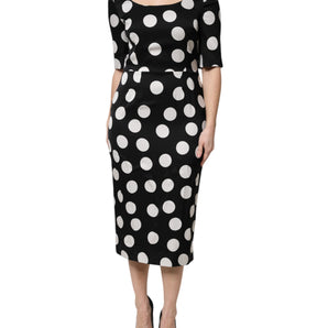 Dolce & Gabbana Black White Polka Dot Sheath Midi Dress
