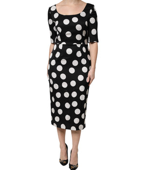 Vestido midi con estampado de lunares en blanco y negro de Dolce &amp; Gabbana