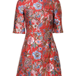 Dolce & Gabbana Red Floral Jacquard A-line Mini Dress