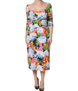 Vestido midi plisado con estampado floral multicolor de Dolce &amp; Gabbana