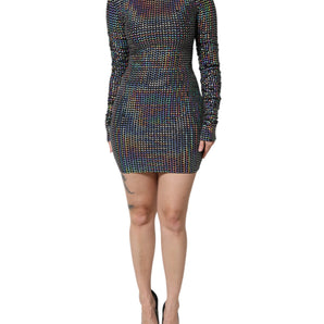 Dolce & Gabbana Black Embellished Nylon Bodycon Mini Dress