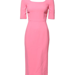 Dolce & Gabbana Pink Viscose Short Sleeve Sheath Midi Dress