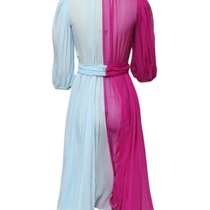Dolce & Gabbana Pink Blue Silk 3/4 Sleeves A-line Dress