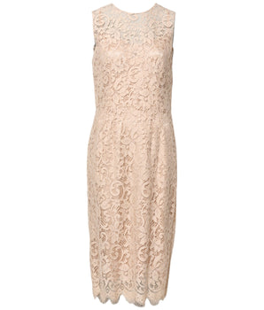 Vestido tubo sin mangas de encaje floral beige de Dolce &amp; Gabbana