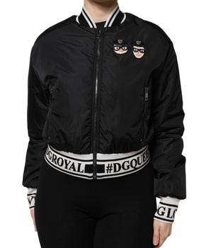 Chaqueta bomber de nailon negro con cremallera completa #DGFamily de Dolce &amp; Gabbana