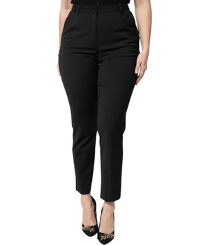 Pantalones ajustados de cintura alta de poliéster negro de Dolce &amp; Gabbana