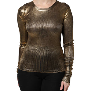 Dolce & Gabbana Gold Round Neck Long Sleeve Pullover Top