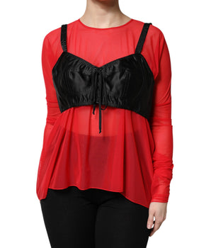 Top de manga larga con detalle de bustier rojo y negro de Dolce &amp; Gabbana
