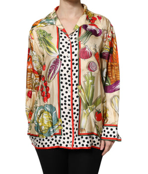Top de manga larga de seda con estampado de verduras multicolor de Dolce &amp; Gabbana