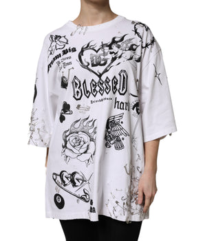 Camiseta blanca de algodón con estampado DG BLESSED de Dolce &amp; Gabbana