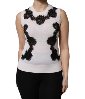 Top de tirantes con detalle de encaje floral de cachemira blanca de Dolce &amp; Gabbana